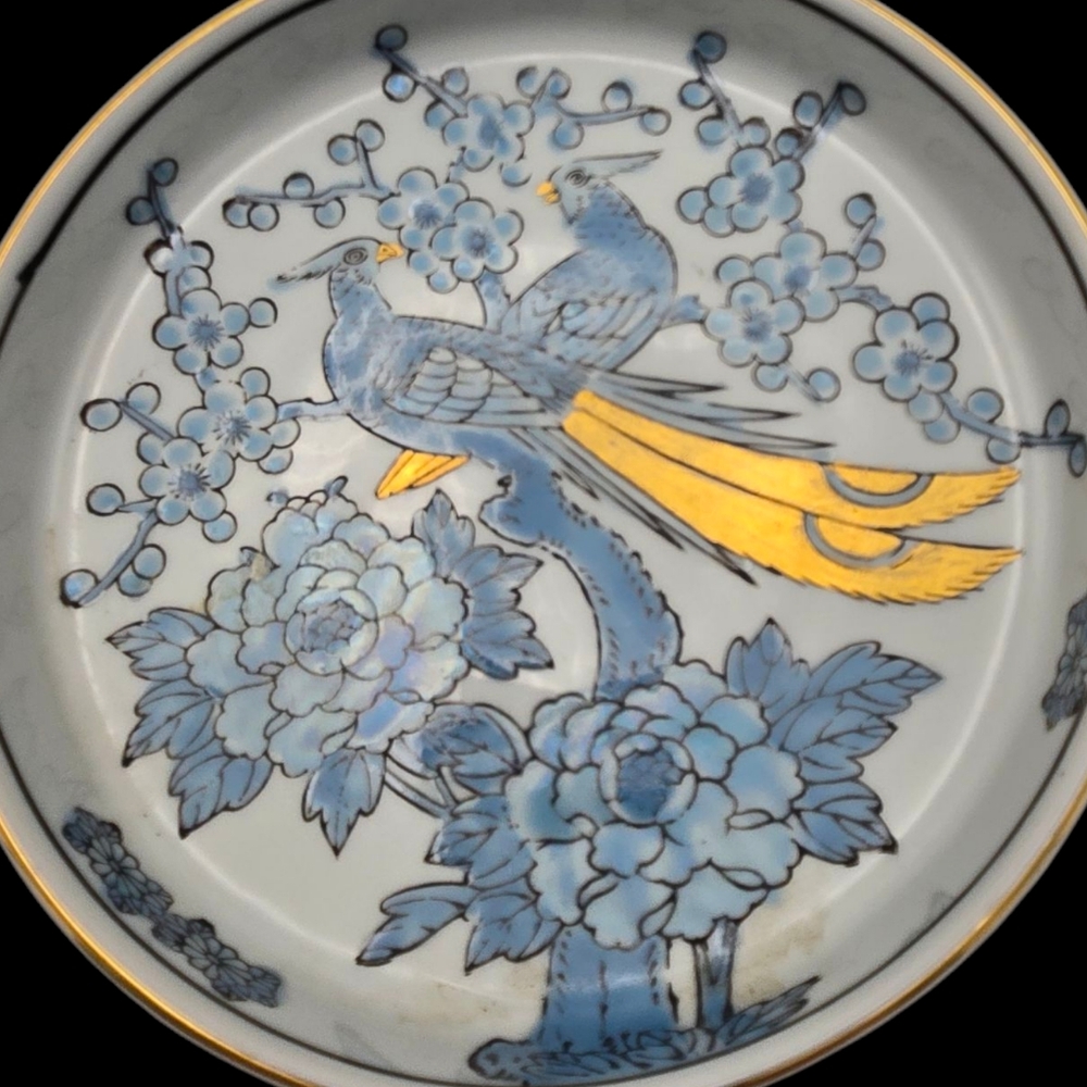 MCM Vintage Gold Imari Porcelain Trinket Dish Ashtray Hand Painted Peacock - Picture 6 of 11